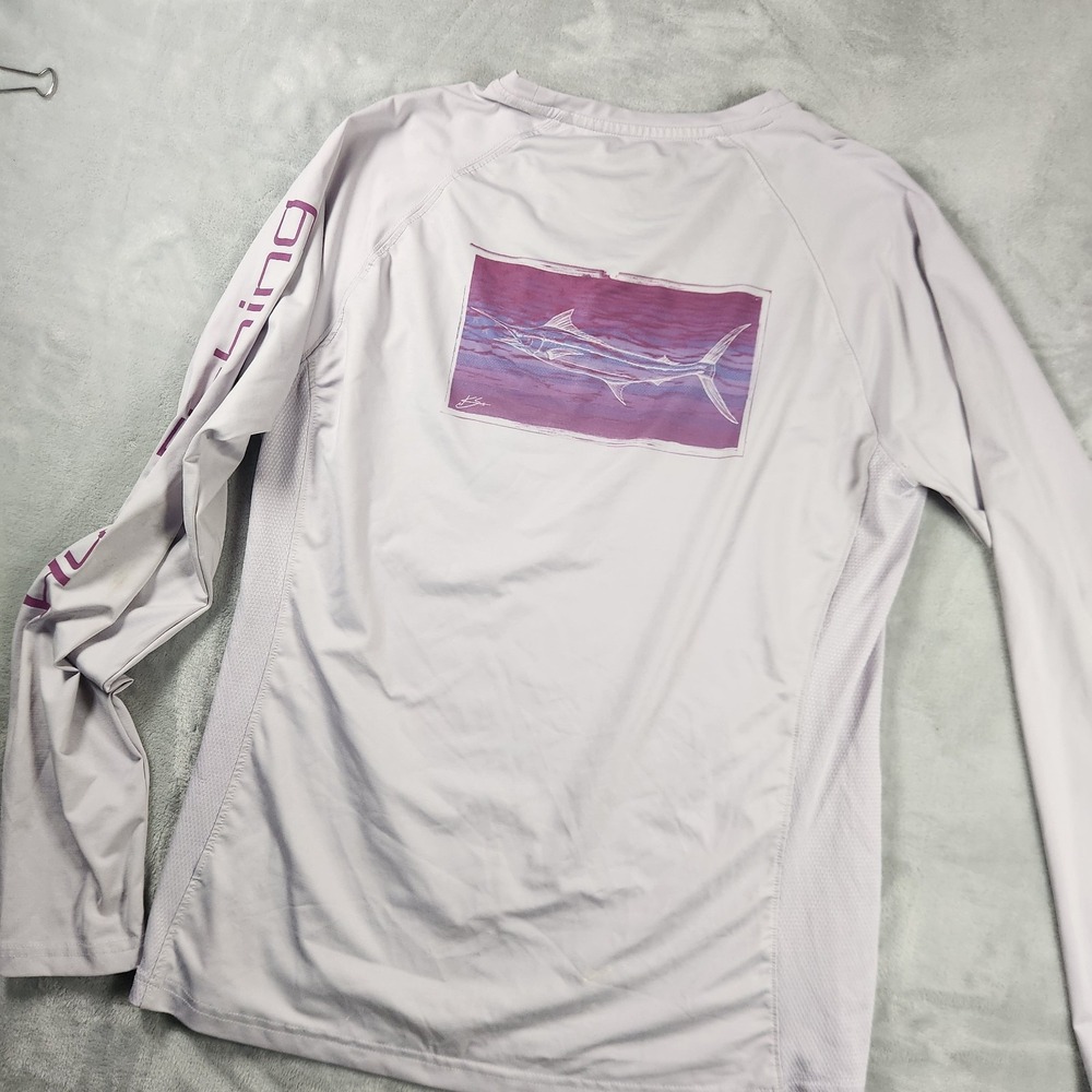 HUK Performance LS Sun Shirt Womens XL Gray Purple UV Protection Fishing